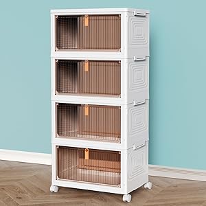 CTSNSLH 4 Tier Plastic Storage Bins with Lid 23QT - Stackable Storage Bins with Wheels, Or