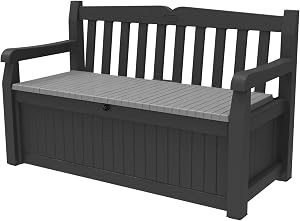 Keter Solana 70 Gallon Storage Bench Deck Box for Patio Furniture, Front Porch Decor and O