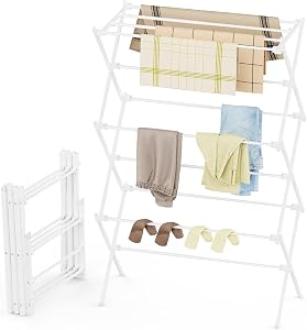 FILROUG Drying Rack Clothing, 3-Tier Clothes Drying Rack Foldable, Antirust Laundry Drying