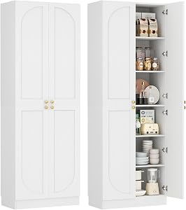 Cyclysio 80" Kitchen Pantry, Extra Tall Arch Storage Cabinet with 4 Soft Close Doors