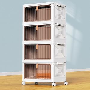 YFXCVSL 4 Tier Plastic Storage Bins with Lid 23QT, Stackable Storage Containers with Wheel