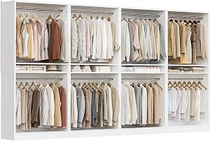 Unikito 12FT Modular Closet System with 8 Hanging Rods, 2800LBs Wood Garment Rack, 4-Piece