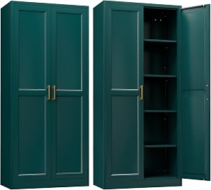 SteeLoong Kitchen Pantry Cabinet,71”Green Metal Pantry Storage Cabinets with Doors and 4 A