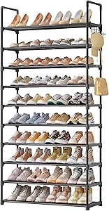 Kitsure Shoe Rack for Closet - 10-Tier Shoe Organizer with Hook Rack, Large-Capacity &