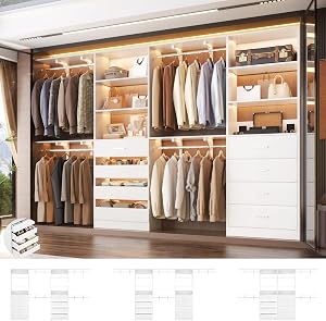 Aheaplus Closet System with 8 Wooden Drawers, Wood Closet Organizer System with Tower, Wal