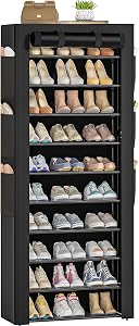 OYREL Large Shoe Rack, Black, 6 Side Pockets, 23.6" Wide x 11.4" Deep x 68.9&quo