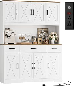HOSTACK 71" Large Pantry Cabinet with Charging Station, 55" Wide Kitchen Pantry