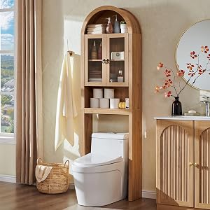 IFGET Arched Over The Toilet Storage Cabinet with Acrylic Doors, Modern Over Toilet Bathro