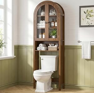 Arched Over The Toilet Storage Cabinet with Acrylic Doors, 4 Tier Small Bathroom Shelf Org