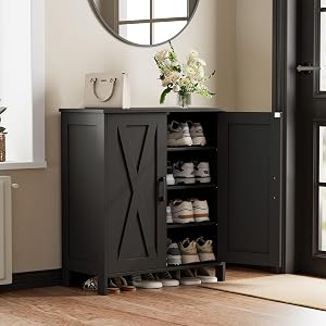 Homleke Farmhouse Shoe Cabinet with 2 Barn Doors & Wood Legs, 5-Tier Shoe Storage Cabi