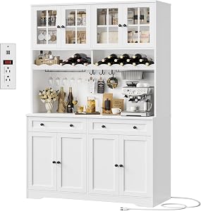 HOSTACK 75.4" Tall Kitchen Pantry Cabinet with Charging Station, Modern White Kitchen