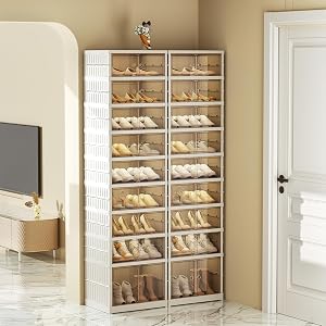 SYNCVIBE Collapsible Shoe Rack Organizer 9 Tiers-36 Pairs Foldable Shoe Cabinet with Doors