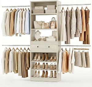 Armocity Wood Closet Organizer System - 4FT-9FT Expandable Wardrobe Closet with Drawer &am