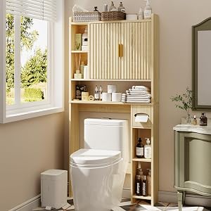 knoworld Fluted Over The Toilet Storage Cabinet, Above Toilet Bathroom Organizer with Toil