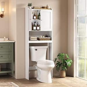 VASAGLE Over the Toilet Storage Cabinet, Bathroom Storage Cabinet with Doors, Adjustable S