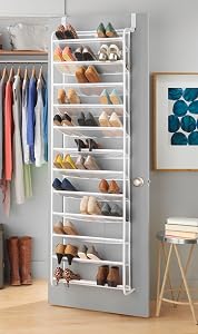Whitmor 36 Pair Over The Door Shoe Organizer, 12 Tier Hanging Shoe Organizer, Heavy Duty M
