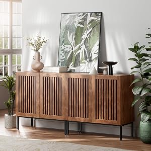 BVIUNTWO Set of 2 Accent Storage Cabinet with Doors and Adjustable Shelf,Freestanding Buff