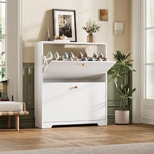 Nicetree Shoe Cabinet with 2 Flip Drawers, Narrow Shoe Organizer Cabinet, Freestanding Sho