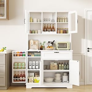 Shintenchi Kitchen Pantry Storage Cabinet, Freestanding Buffet Cabinet with Microwave Stan