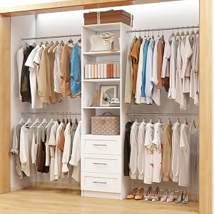 Closet System with Drawers, 5FT-9FT Custom Closet Organizer System 114.9" Walk in Woo