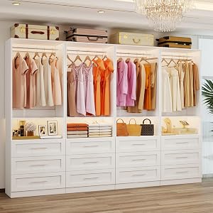 Closet System with 4 Sets, 8FT-21FT Customizable Closet Organizer System with 12 Drawers &