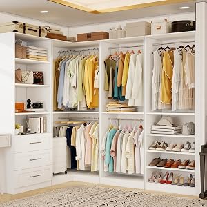 Sokiche Closet Organizer System of 4 Sets with 3 Drawers, 9 Hanging Rods & 8 Shelves, 
