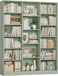 FACBOTALL Triple Wide Bookshelf, 6 Tier Large Bookshelf, Bookcase with 17 Open Display She