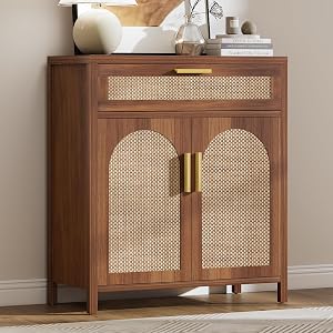 Curlaky Rattan Buffet Cabinet with Storage, Sideboard Cabinet with Doors and Shelves, Acce