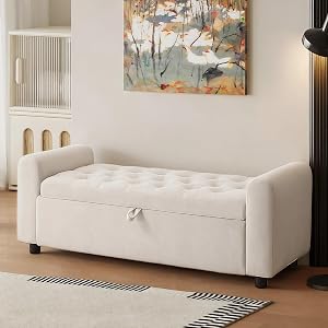 48" Ottoman with Storage, Tufted Storage Ottoman Bench, Convenient Living Room Fabric